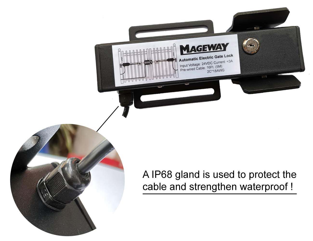 Mageway 24VDC Heavy Duty Automatic Electric Gate Lock for Swing Gate Opener Gate Operator Automatic Gate Openers, Fail Secure Waterproof Solenoid