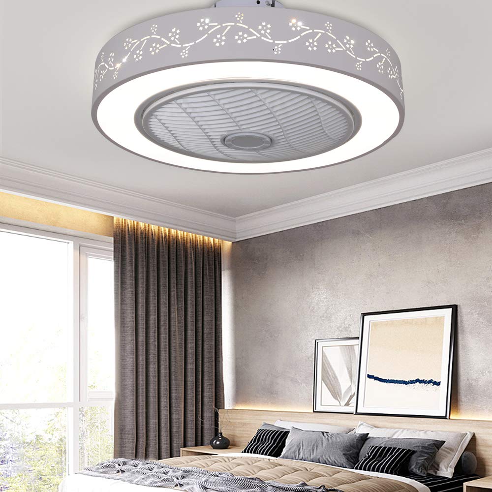 YIYIBYUS 110V Modern Ceiling Fan with Lamp Remote Control Round LED Ceiling Lamp Dimmable Three-Block Wind Speed Suitable for Living Room, Bedroom