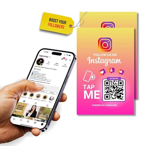 Reusable Followers Tap Sticker for Instagram with QR & NFC Tap - Compatible with iPhone and Android - Follow us on Instagram - Powered by Upgraving (2