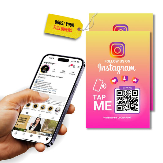 Reusable Followers Tap Sticker for Instagram with QR & NFC Tap - Compatible with iPhone and Android - Follow us on Instagram - Powered by Upgraving (2
