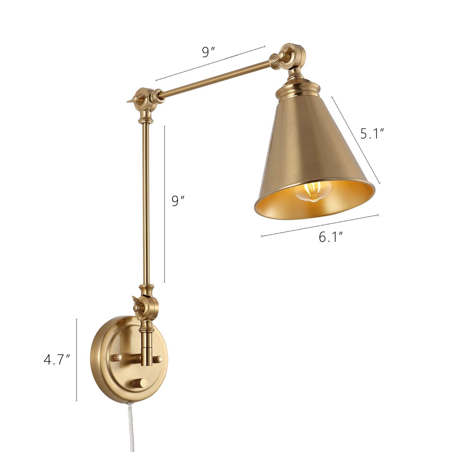 WINGBO Farmhouse Swing Arm Wall Sconce Set of 2, Industrial Adjustable Wall Lamp Light Fixture for Living Room Bedroom Vanity Study Desk Office, Plug