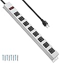 JUNNUJ Metal 8 Outlet Power Strip, Mountable Heavy Duty Power Strip, 1200J Surge Protector Wall Mount Screws Outlet with Switch, Gaming Desk Strips