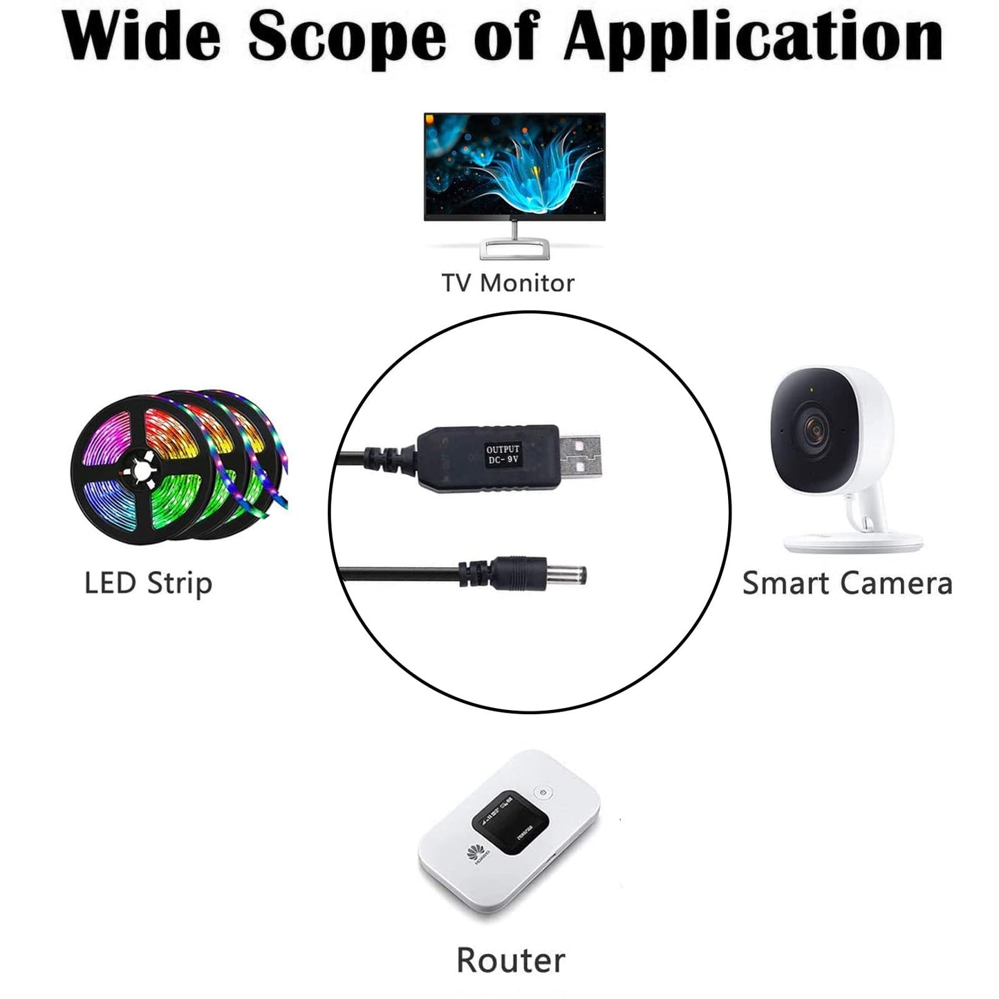 Sqrgreat USB to 9V Adapter - DC 5V to DC 9V Step Up Cable Cord with DC Jack 5.5 x 2.1mm for Fan, Table Lamp, Piano Keyboard, Bluetooth Audio, Wireless