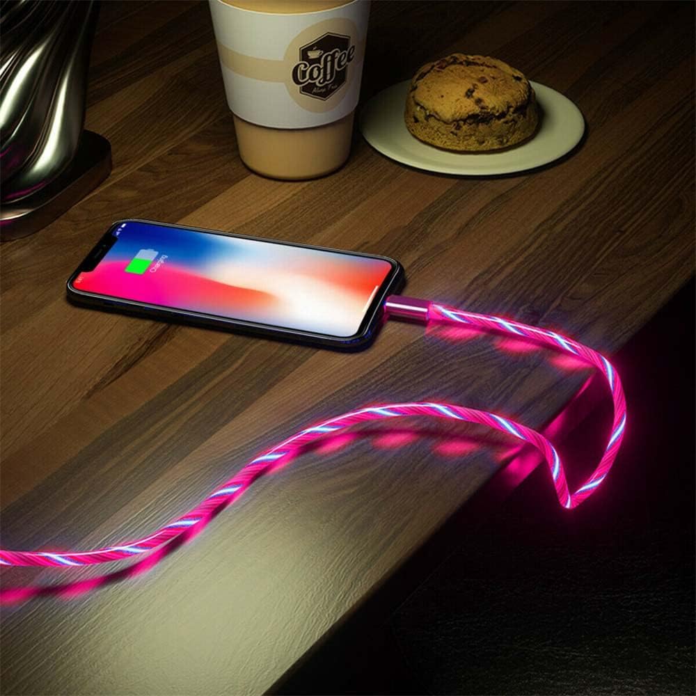 PETCTN 3 in 1 Multi Charging Cable LED Flowing Light Up Charger Cable, USB-C Fast Charging Cord for Smartphones (Red, 6 Feet)