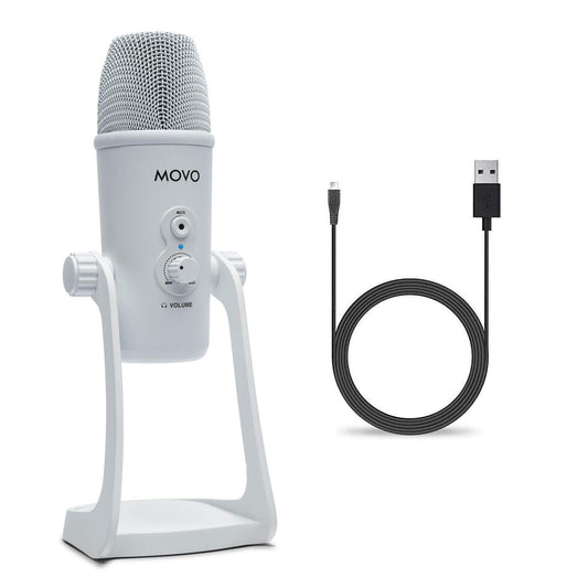 Movo UM700W White Desktop USB Microphone for Computer - Studio Mic with 4 Pickup Patterns - USB Gaming Microphone for PC, Mac, and Android - Best Mic