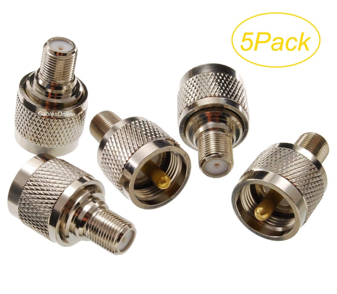 CablesOnline, 5-Pack F-Type Female Connector to UHF PL259 Male 50-ohm Coaxial Adapters, RF-U112-5
