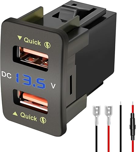 Levigo Car Charger USB QC3.0 Fast Charging Suitable for Honda Cars Power Socket with 2 Interfaces Switch Hole LED Voltage Meter Display Suitable