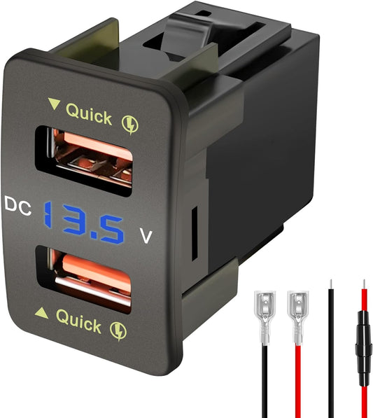 Levigo Car Charger USB QC3.0 Fast Charging Suitable for Honda Cars Power Socket with 2 Interfaces Switch Hole LED Voltage Meter Display Suitable