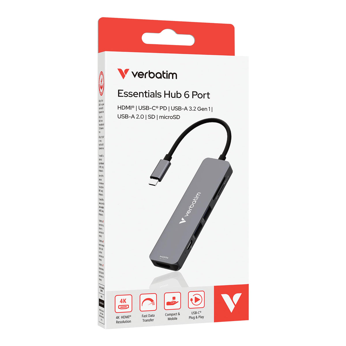 Verbatim Essentials 6-Port USB-C Hub, 4K HDMI, 100W PD, SD/microSD