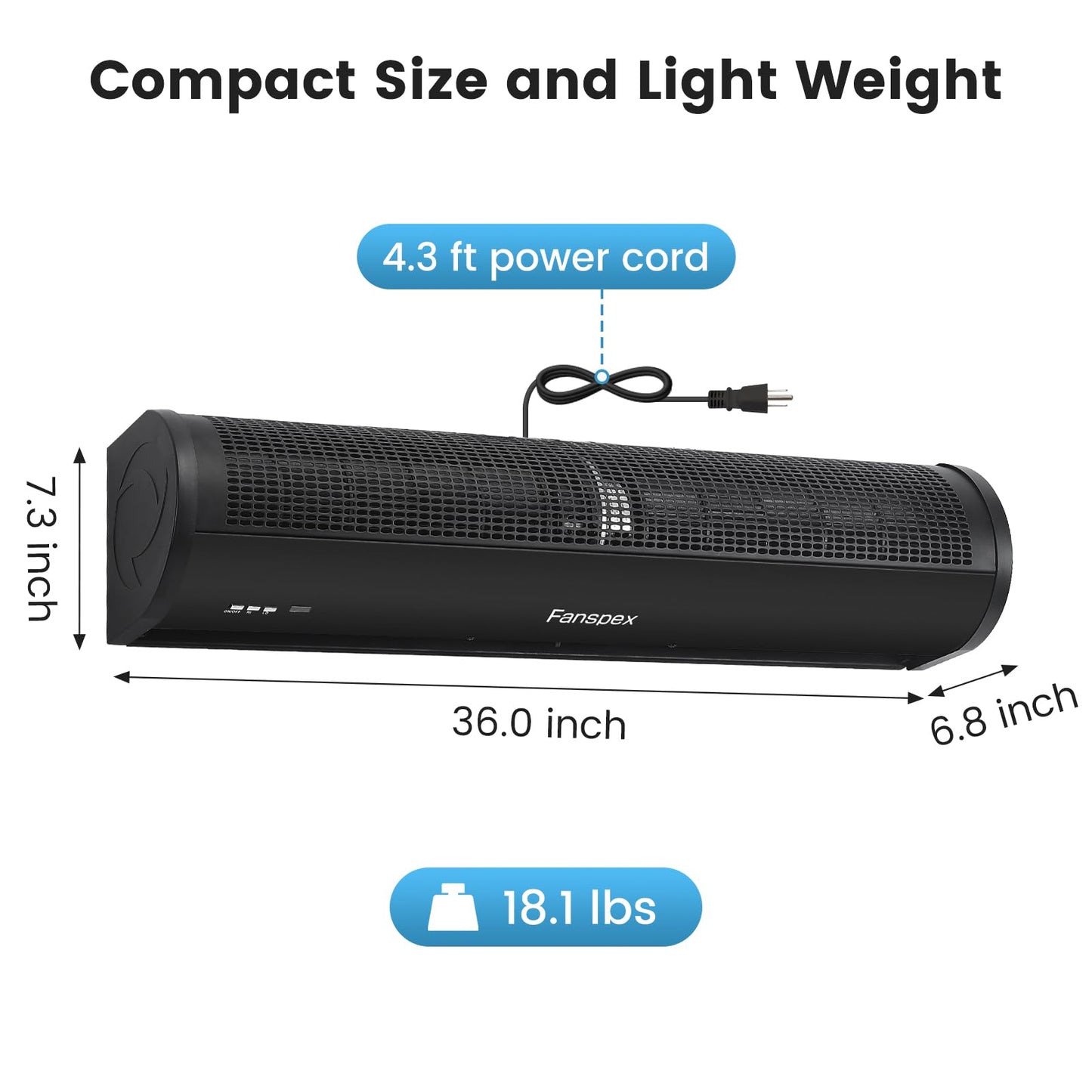 Fanspex 36" Wall Mounted Air Curtain for Home Garage Shop Restaurant, Black