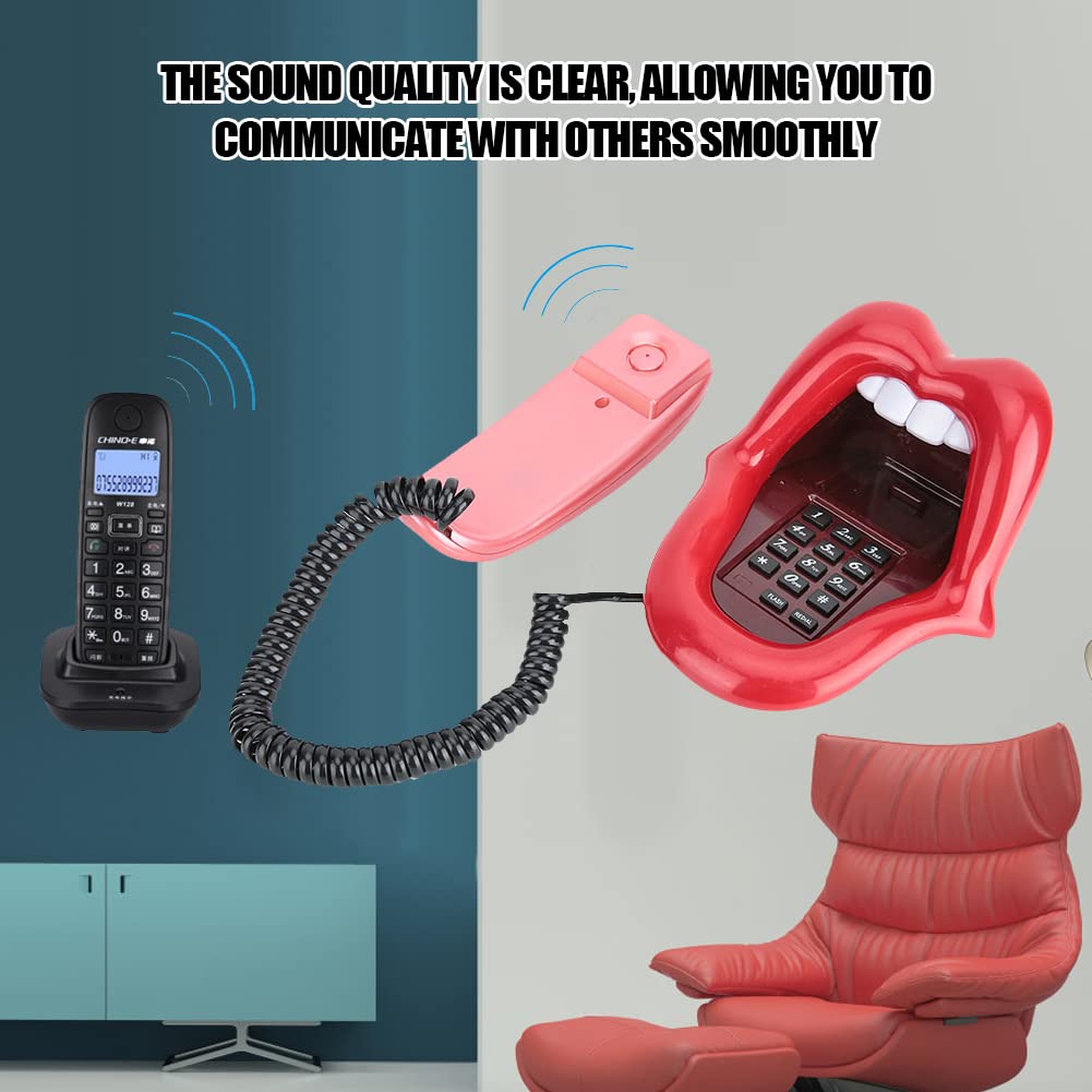 Red Mouth Telephone Retro, Red Tongue Corded Landline Novelty Sexy Lip Mouth Fixed Phone,Wired Novelty Sexy Lip Phone Cartoon Shaped Real Corded