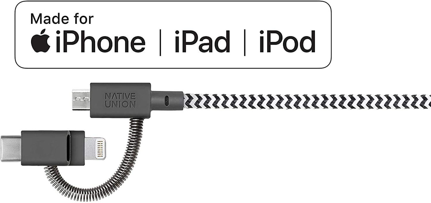 Native Union Belt Cable Universal - 6.5ft Ultra-Strong Reinforced [MFi Certified] Durable Charging Cable with 3-in-1 Adaptor for Lightning, USB-C…