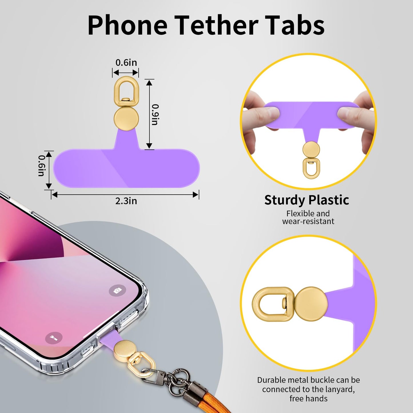 360°Rotatable Phone Tether Tab,3 Pieces Universal Phone Lanyard Patch Without Adhesive,Phone Lanyard Replacement Part for Cell Phone