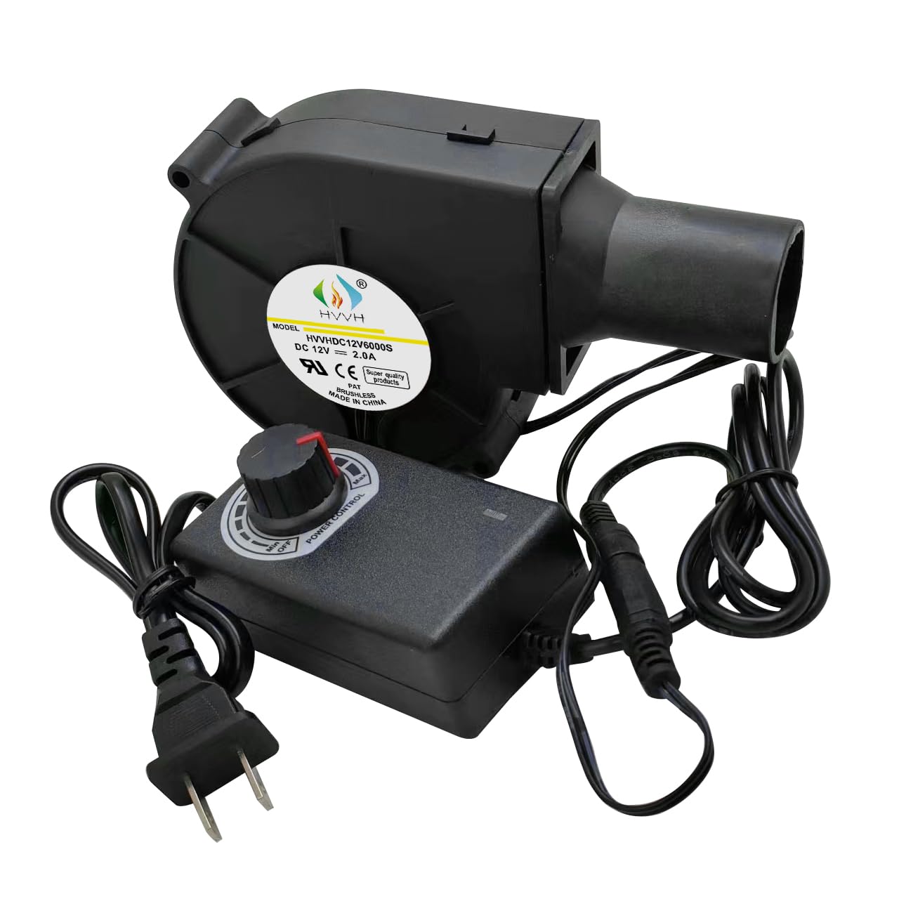 HVVH Dual Ball 12V 6000RPM 110CFM Multifunctional Variable Speed Fan DC5521 Female Air Mover Blower Fan for DIY Computer Case, Mining Server, 3D