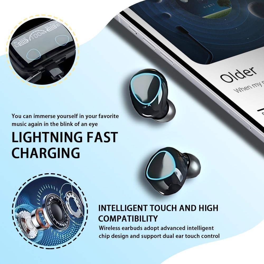 MWRPCRDN Wireless Earbuds, Bluetooth 5.3 Ear Buds LED Power Display Headphones 30H Playtime Stereo Earbuds with Comfort Lightweight in Ear Earphones