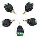 Kework 5 Pack 1/8" 3.5mm TRS Male Jack Terminal Block Connector, 3.5mm 3 Pole Stereo Audio Plug Headphone AUX Balun Bolt Screw Solderless Terminal