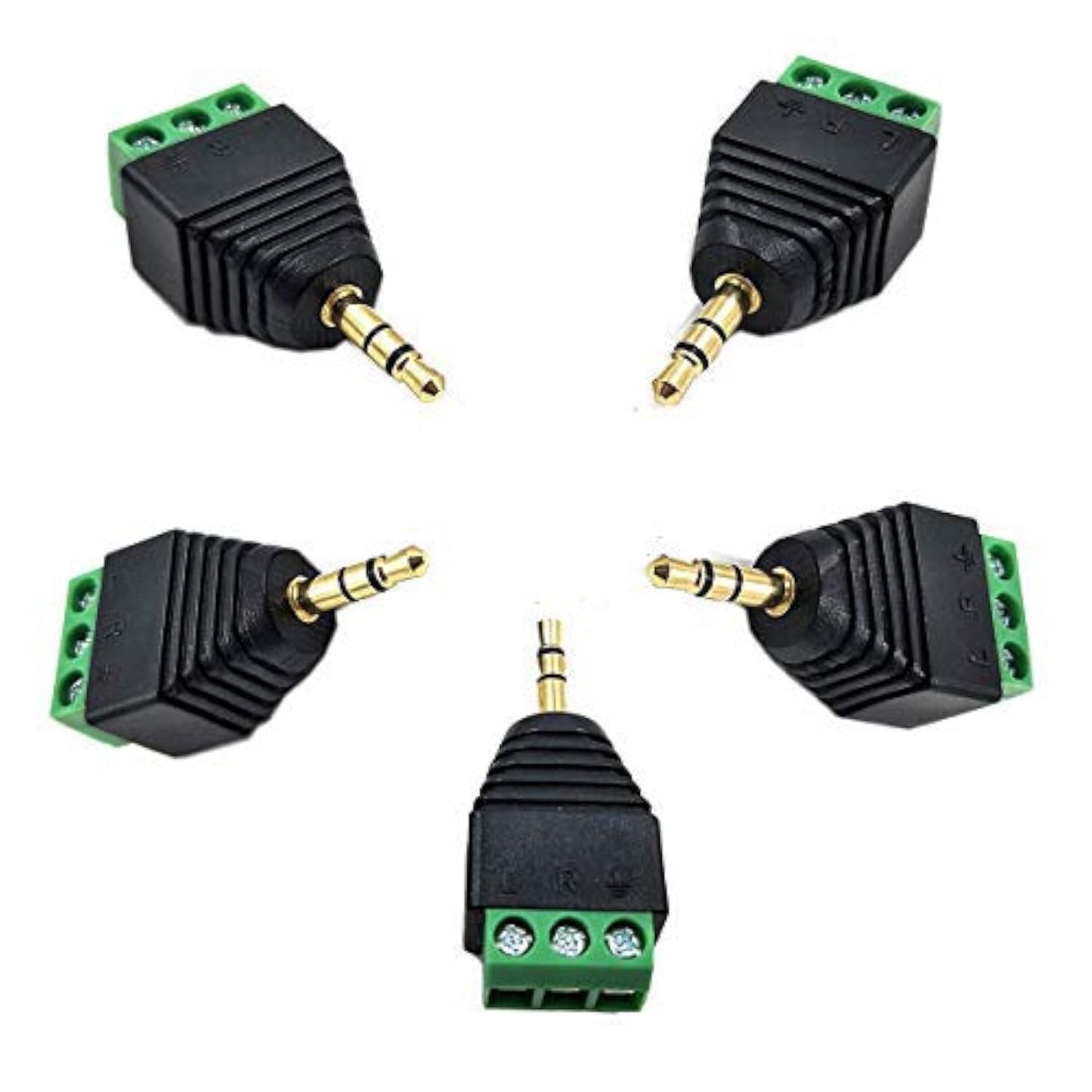 Kework 5 Pack 1/8" 3.5mm TRS Male Jack Terminal Block Connector, 3.5mm 3 Pole Stereo Audio Plug Headphone AUX Balun Bolt Screw Solderless Terminal