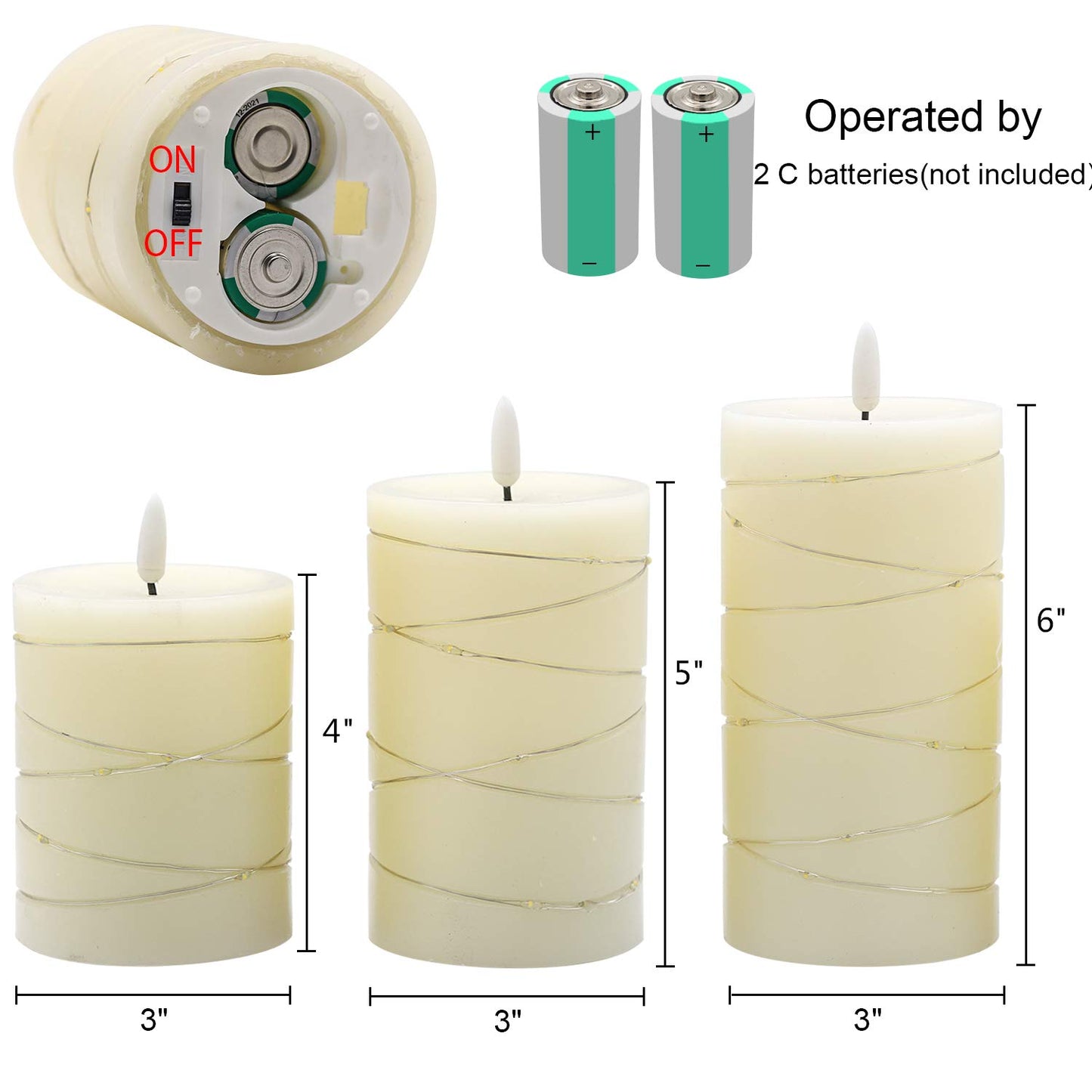 Eldnacele Flameless Candles Battery Operated with Remote and Timer, 3D Wick Flickering Embedded String Lights Real Wax LED Pillar Candles Christmas