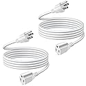 TNP Universal Power Extension Cord Cable Strip (15FT) - (2 Pack) 3 Prong Extension Cord for Outdoor & Indoor - Three Prong AC Power Extender Cable