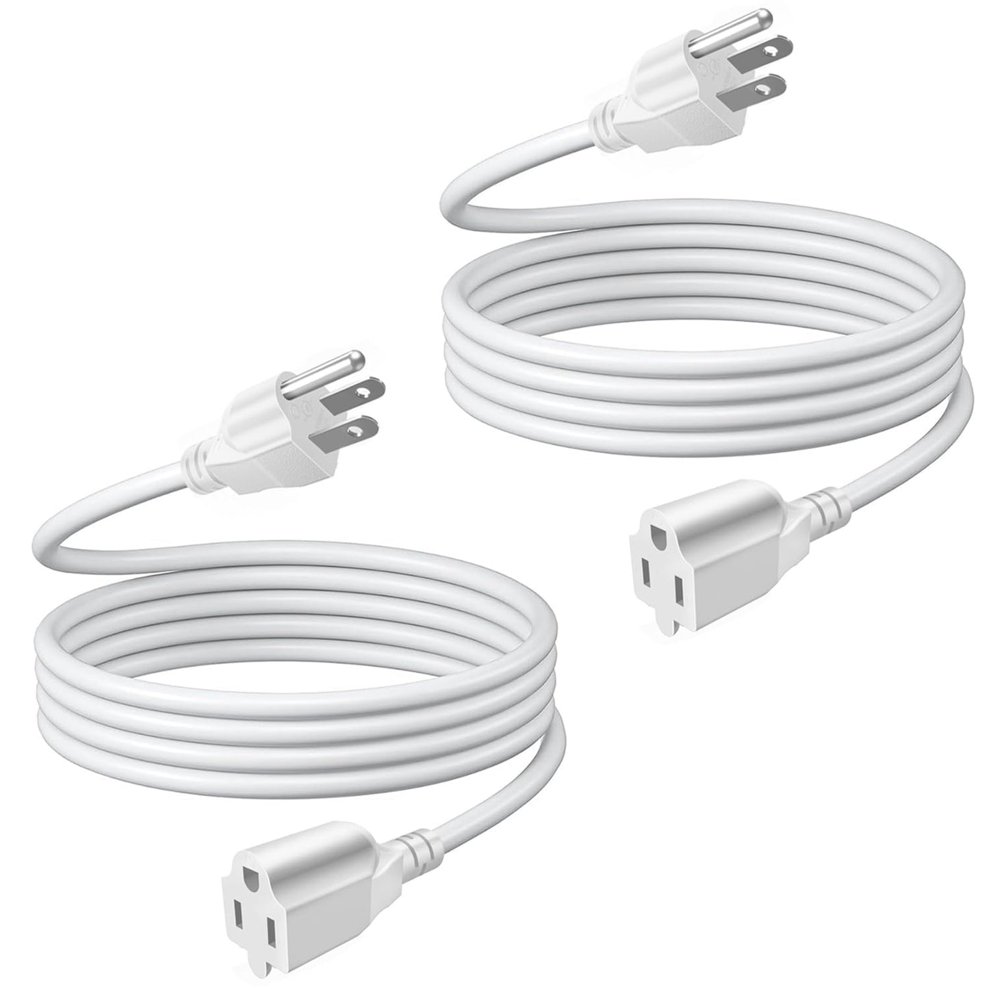 TNP Universal Power Extension Cord Cable Strip (15FT) - (2 Pack) 3 Prong Extension Cord for Outdoor & Indoor - Three Prong AC Power Extender Cable