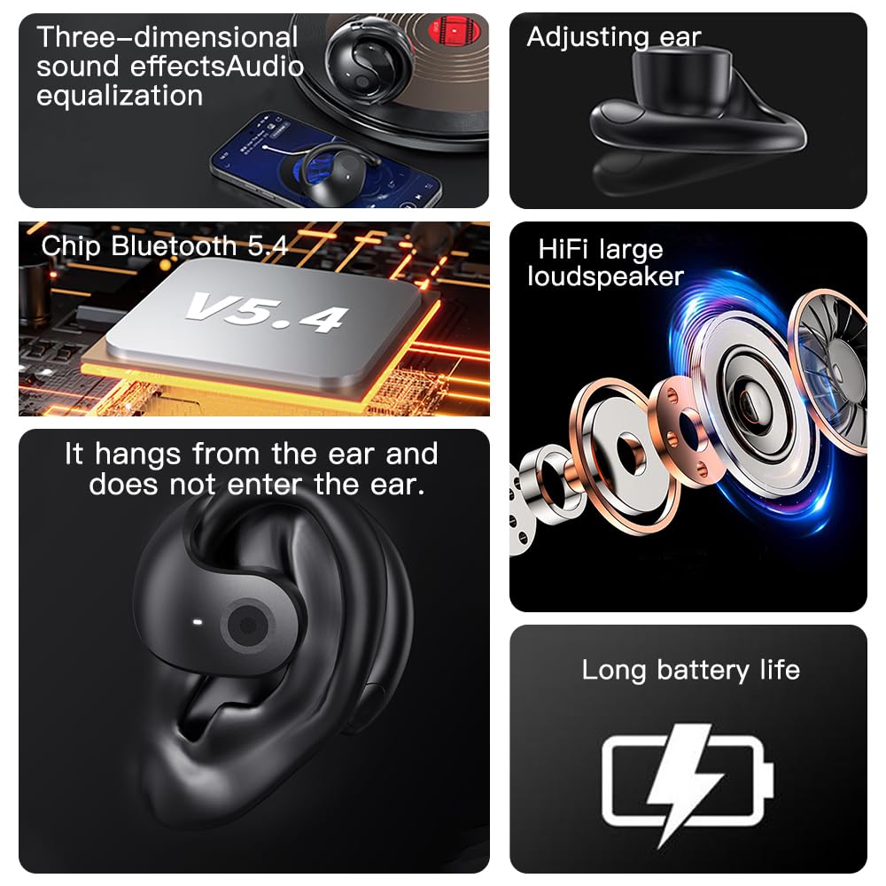 sunshot Ows Open Ear Headphones Bluetooth 5.4, Wireless Air Conduction Earbuds with Earhooks, 16mm Drivers Deep Bass, 40H Playtime, IPX5 Waterproof…