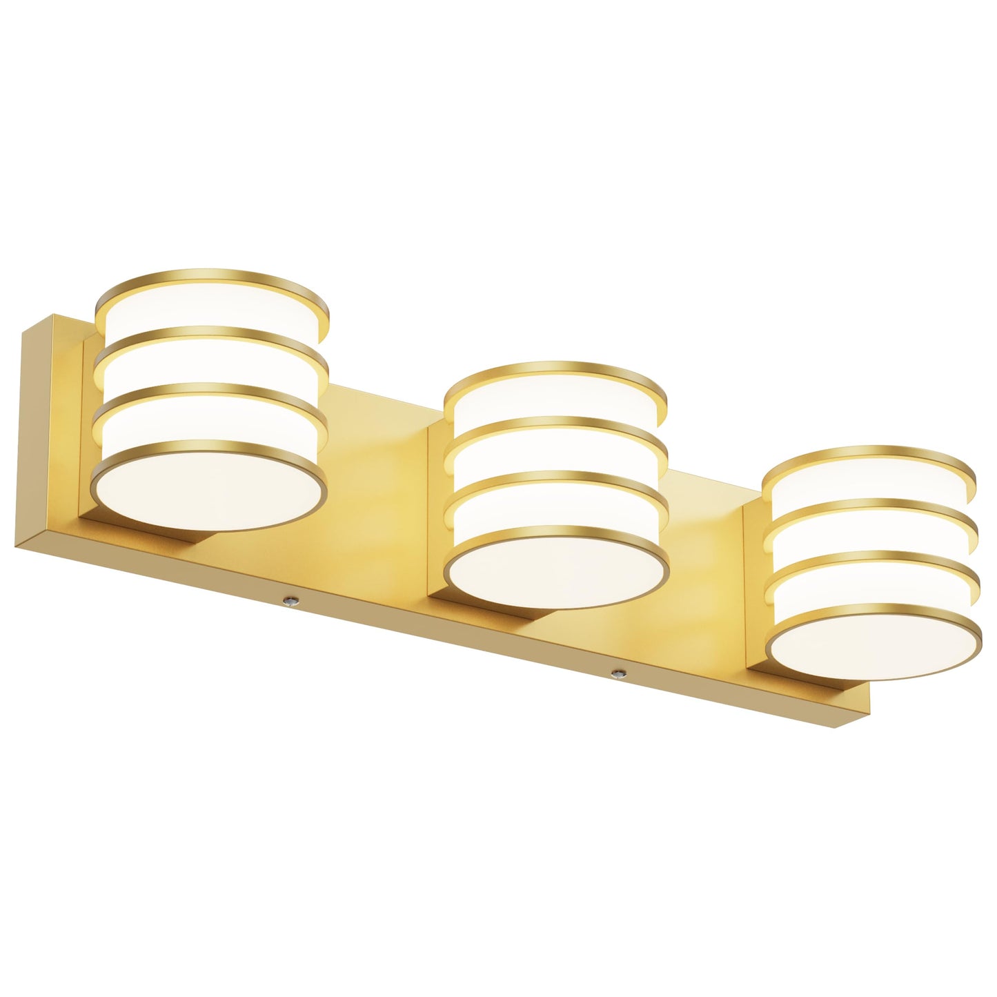 LED Bathroom Vanity Light - 20.5 Inch Gold 3-Light Fixture with White Acrylic Shades, 6000K Cool White, Mirror Lighting for Bathroom, Bedroom