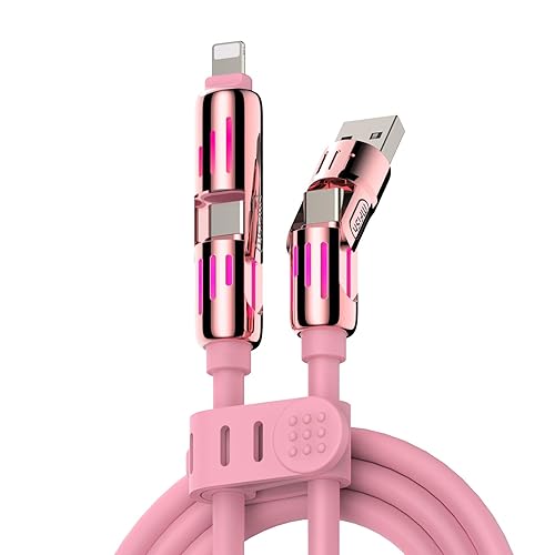 MFish 4-in-1 USB Charging Cable with Carrying Case, 240W Fast Charger Cord, USB-A & Dual USB-C to USB-C/Lightning, for iPhone 17/16/15/14, iPad