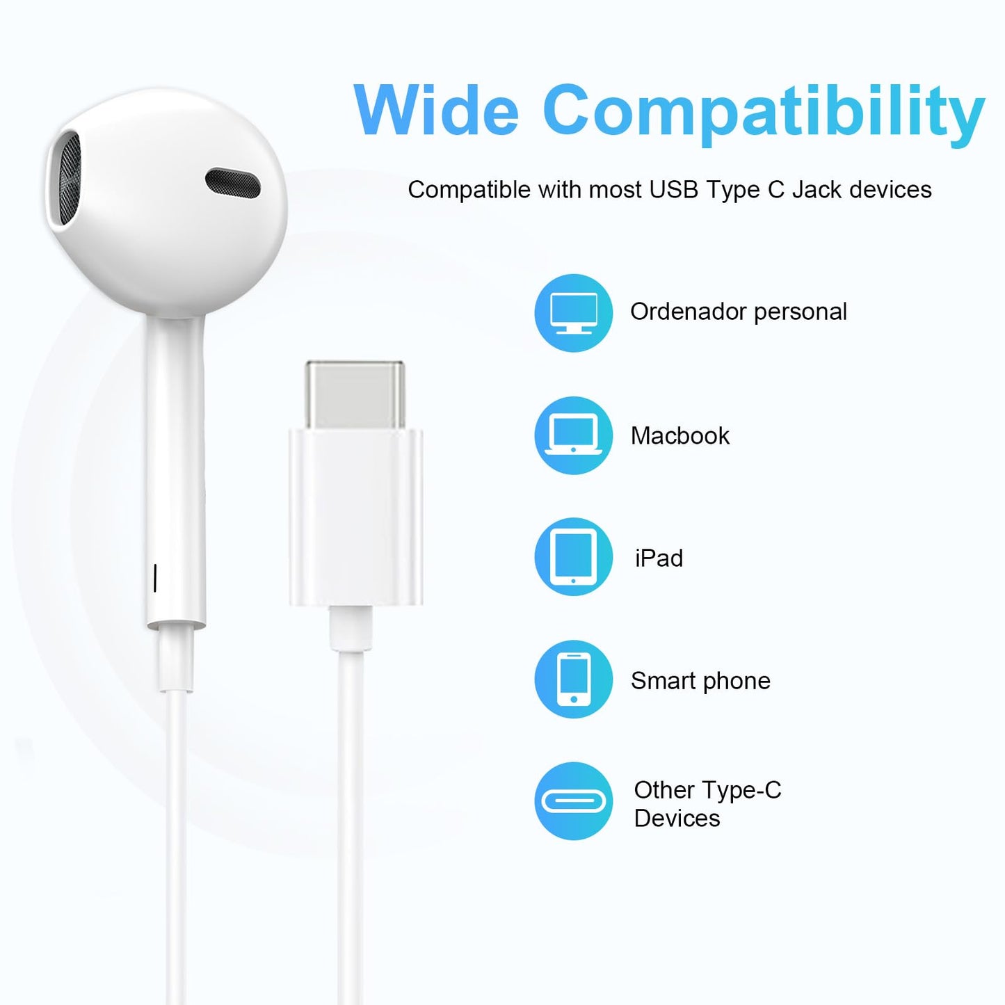 USB C Headphones 2 Pack，USB Type C Earbuds HiFi Stereo USB C Wired Earphones with Microphone Volume Control Compatible with Samsung Galaxy S23 S22…