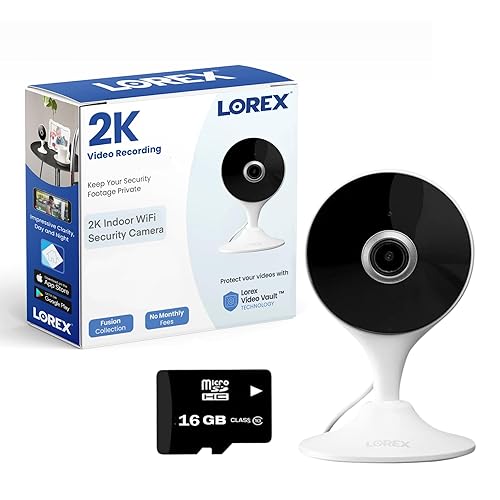 Lorex 2K Indoor WiFi Security Camera | Magnet Base Flexible Placement | Pet Cam, Baby Cam | IR Night Vision | Person Detection | 2 Way Talk | 16GB