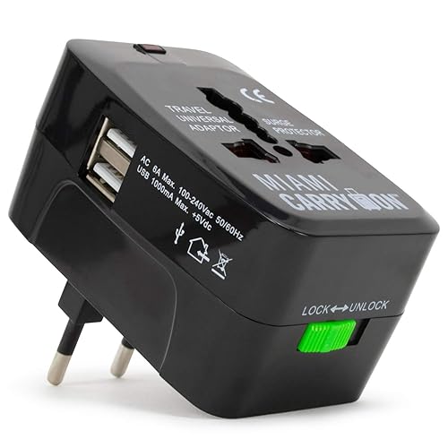 Miami CarryOn International Travel Adapter with Two USB Ports (1, Black)