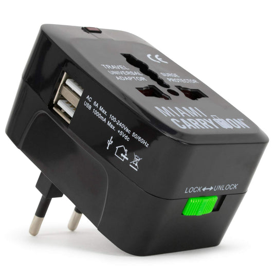 Miami CarryOn International Travel Adapter with Two USB Ports (1, Black)