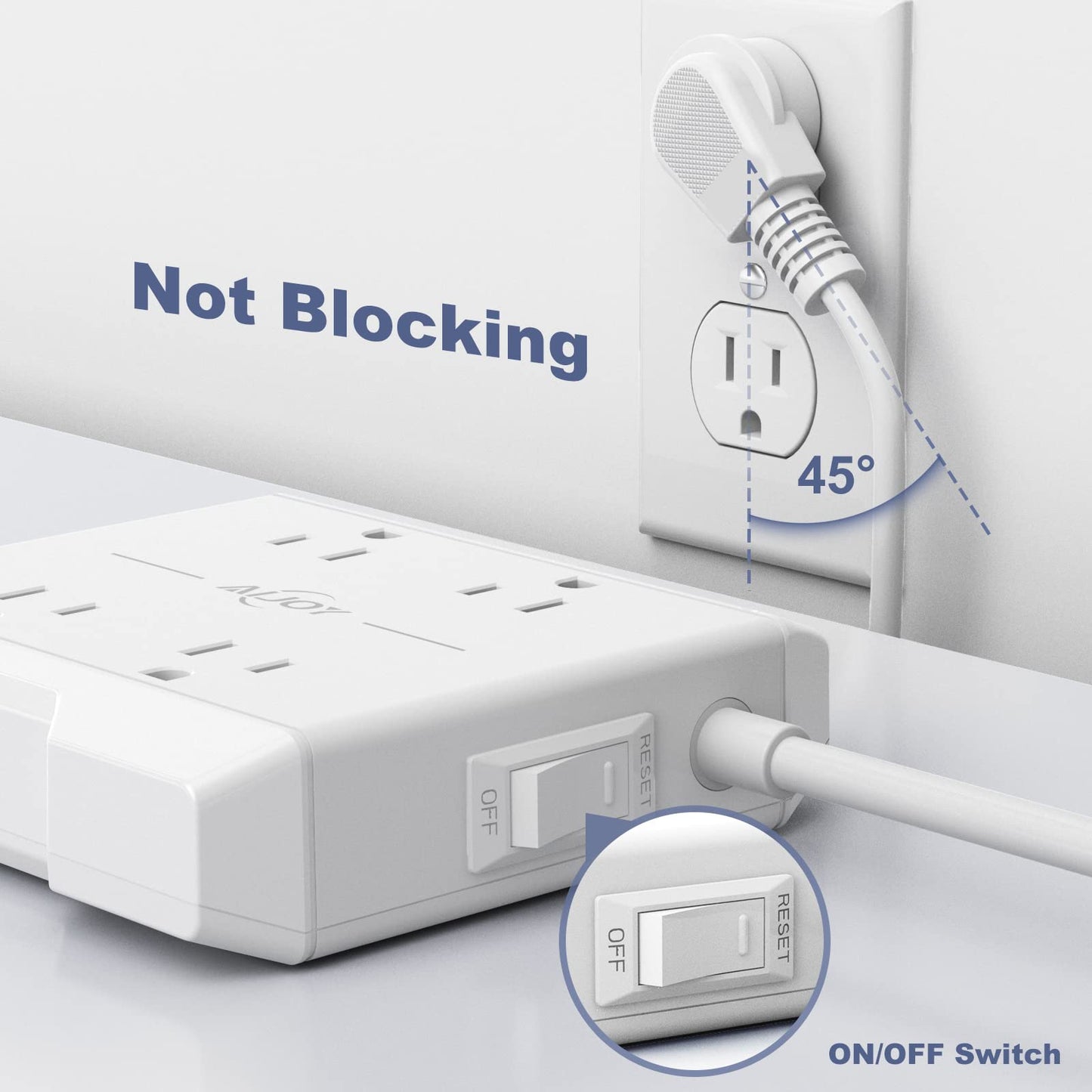 USB-C Power Strip 20W Fast Charging, AiJoy 5 FT Extension Cord, 4 AC Outlets & 4 USB Ports, Wall Mount Compact Surge Protector for Home Desk