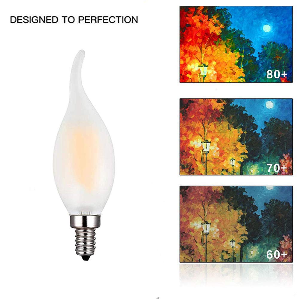 LXCOM Lighting LED Candelabra Light Bulb 4W Dimmable Filament LED 40W Equivalent, E12 Base, C35 Frosted Glass, Flame Shape, Daylight White 6500K, 8