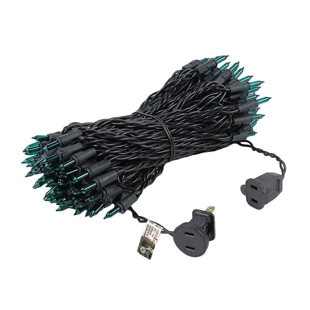 Novelty Lights 50 Feet 100 Bulbs Traditional Incandescent Mini Lights, Green on Black Wire with 6" Spacing, Commercial Grade and UL Listed