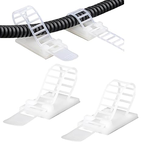 MyyYiTar 30 pcs Adhesive Cable Ties Adjustable Cable Mount. Self-adhesive Nylon Cord Clip Fastener, Cable Management Wire Organizer Fixture (White)