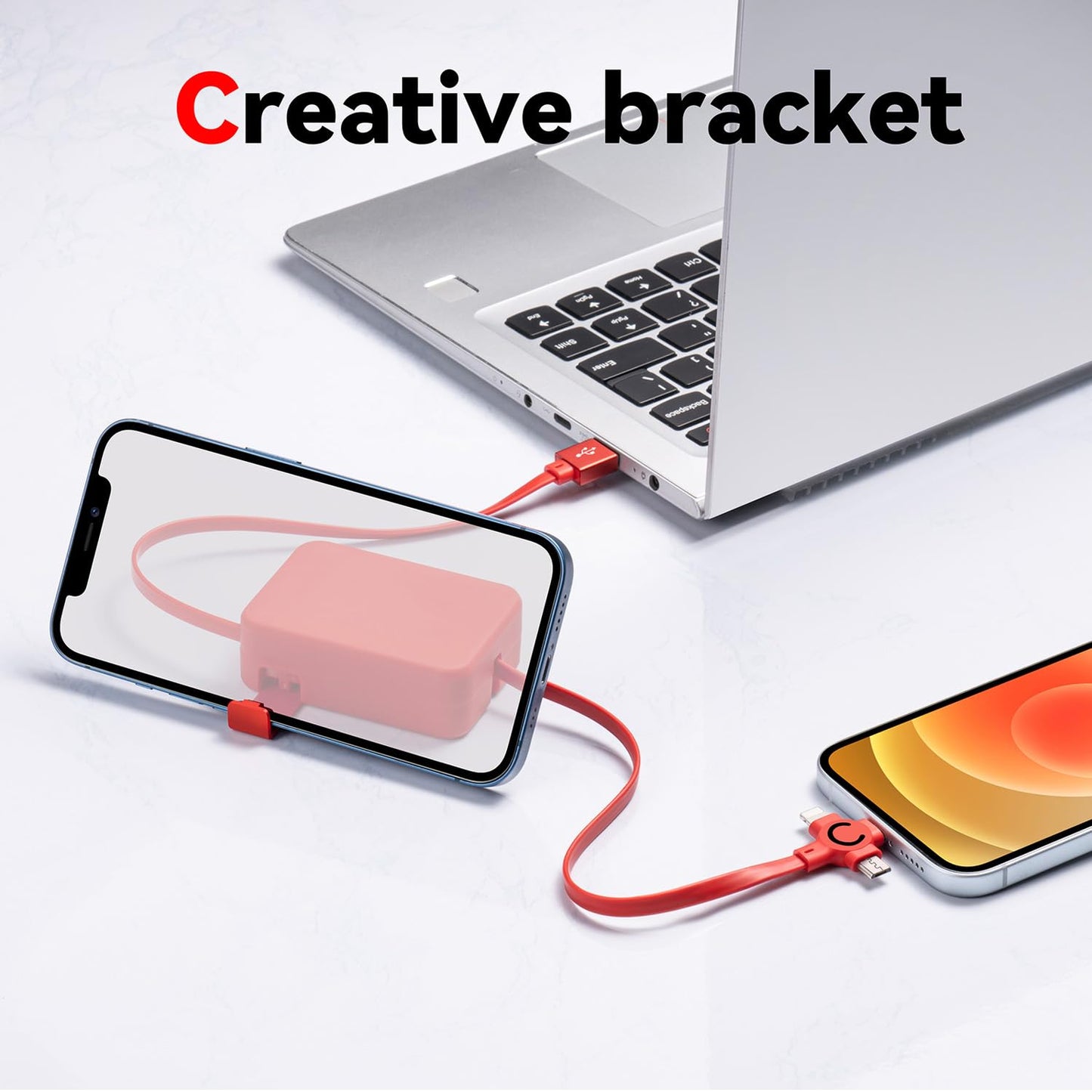 GTPOWER 3 in 1 Multi Charger Cable 3A, 2Pack 3 in 1 Retractable Multi Charging Cable with IP/USB C/Micro Ports, Phone Holder, Multiple Fast Charging