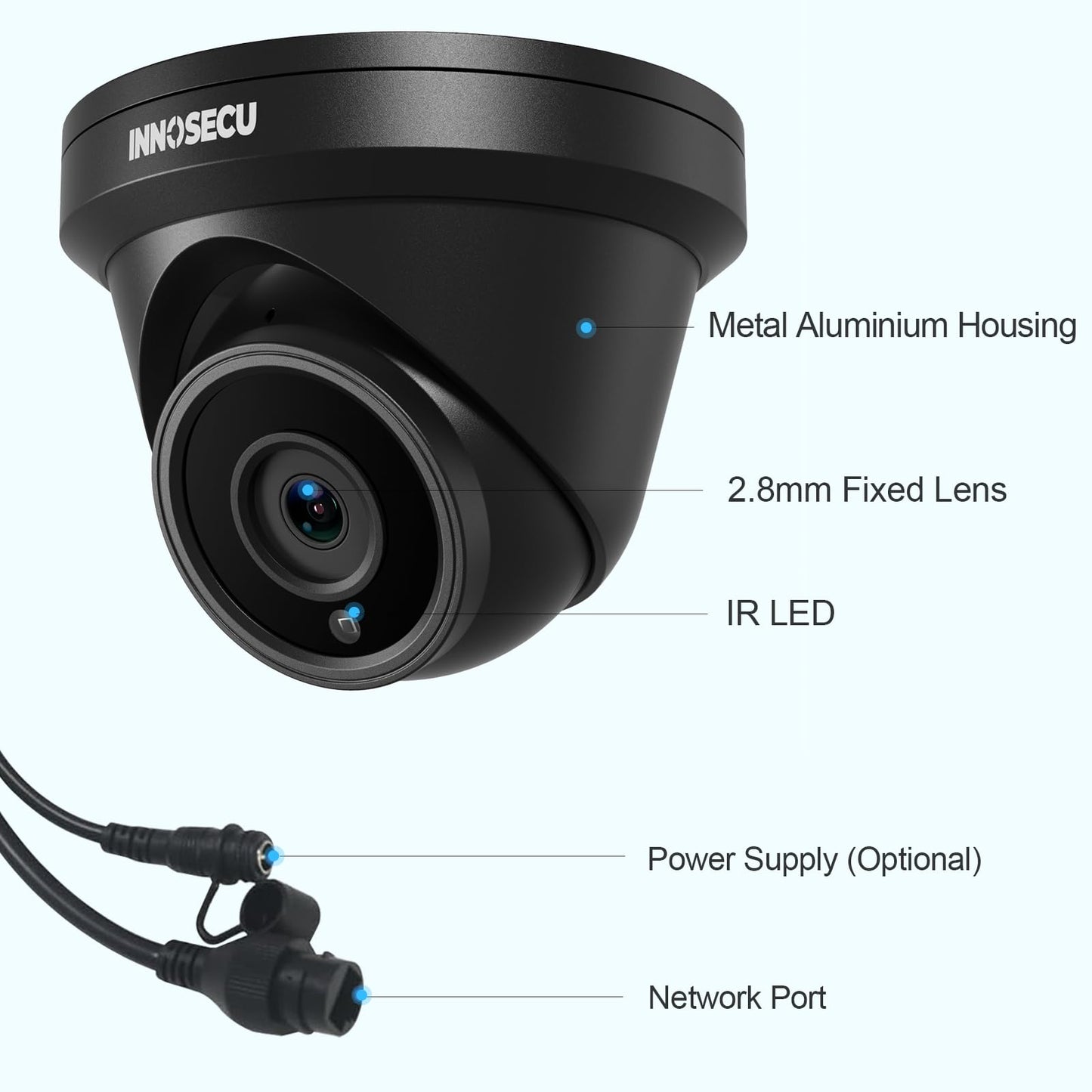 INNOSECU 8MP 4K Turret PoE Camera, Surveillance IP Security Camera, Outdoor Waterproof IP67, Built-in Mic, 2.8mm Lens Wide Angle 110?, Face Detection