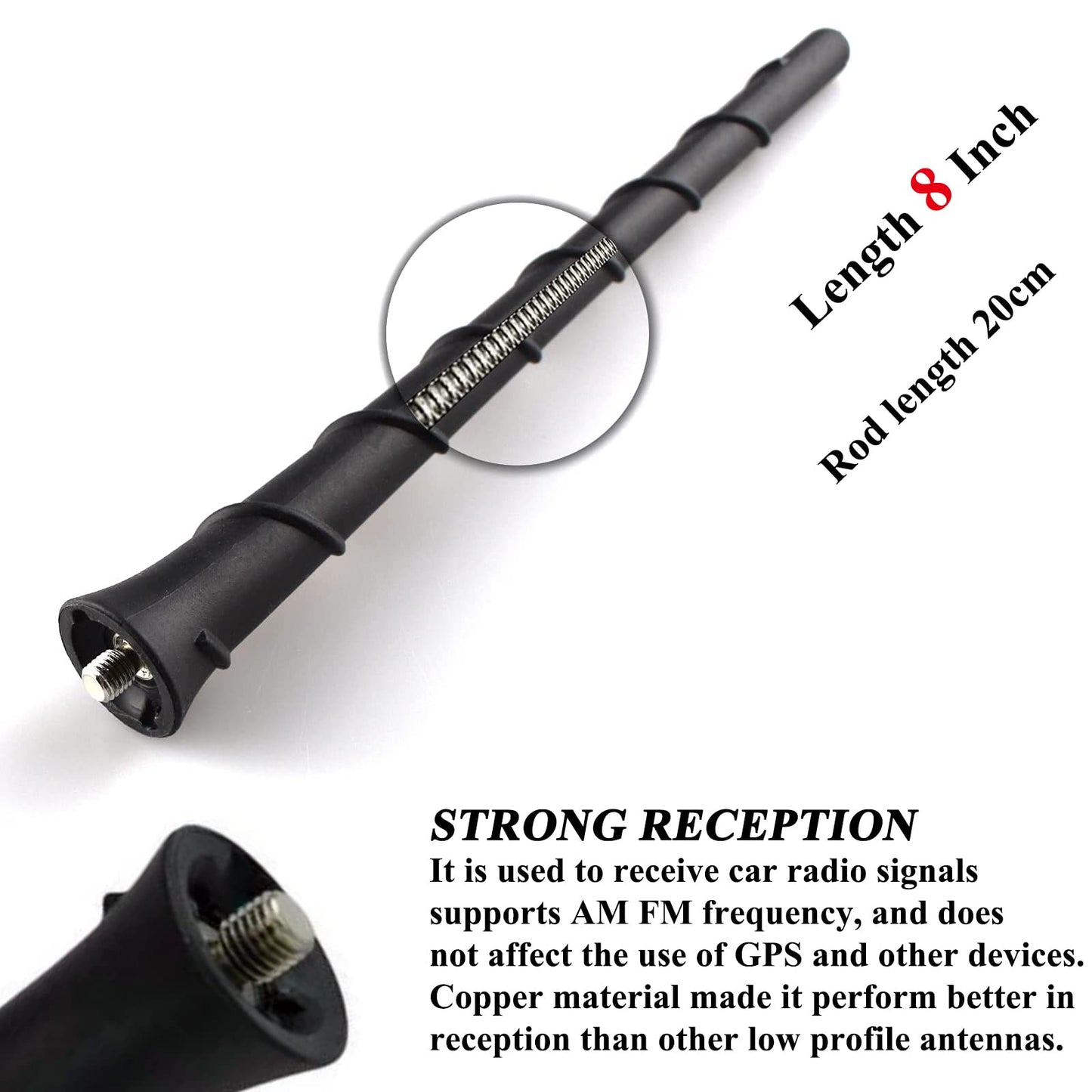 E-Vniko 8'' Inch Roof Antenna Mast Compatible for 2011-2022 Jeep Cherokee Grand Cherokee Dodge Durango Dart Journey Chrysler 200 Replacement Back
