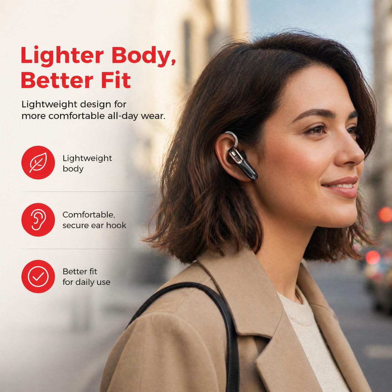 Bluetooth Earpiece Headset V6.0 with Noise Cancelling & 38 Hours Talk Time - Trucker Handsfree Earpiece, Dual Device Pairing, Single Ear Wireless
