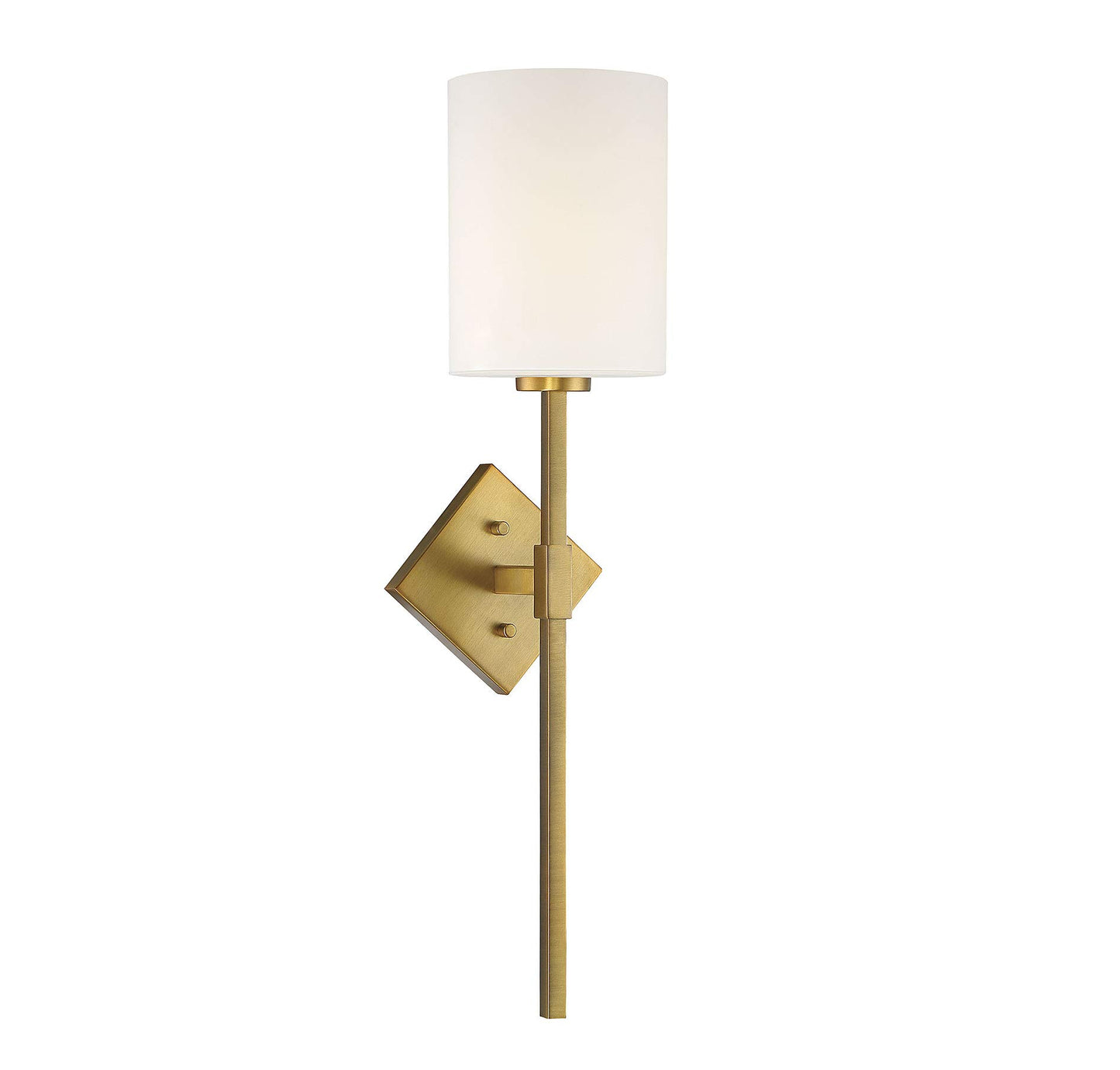Savoy House 9-0902-1-322 Destin Vintage Mid-Century Modern White Opal Glass Wall Sconce, 1-Light 60 Watt, 25" H x 6" W, Warm Brass