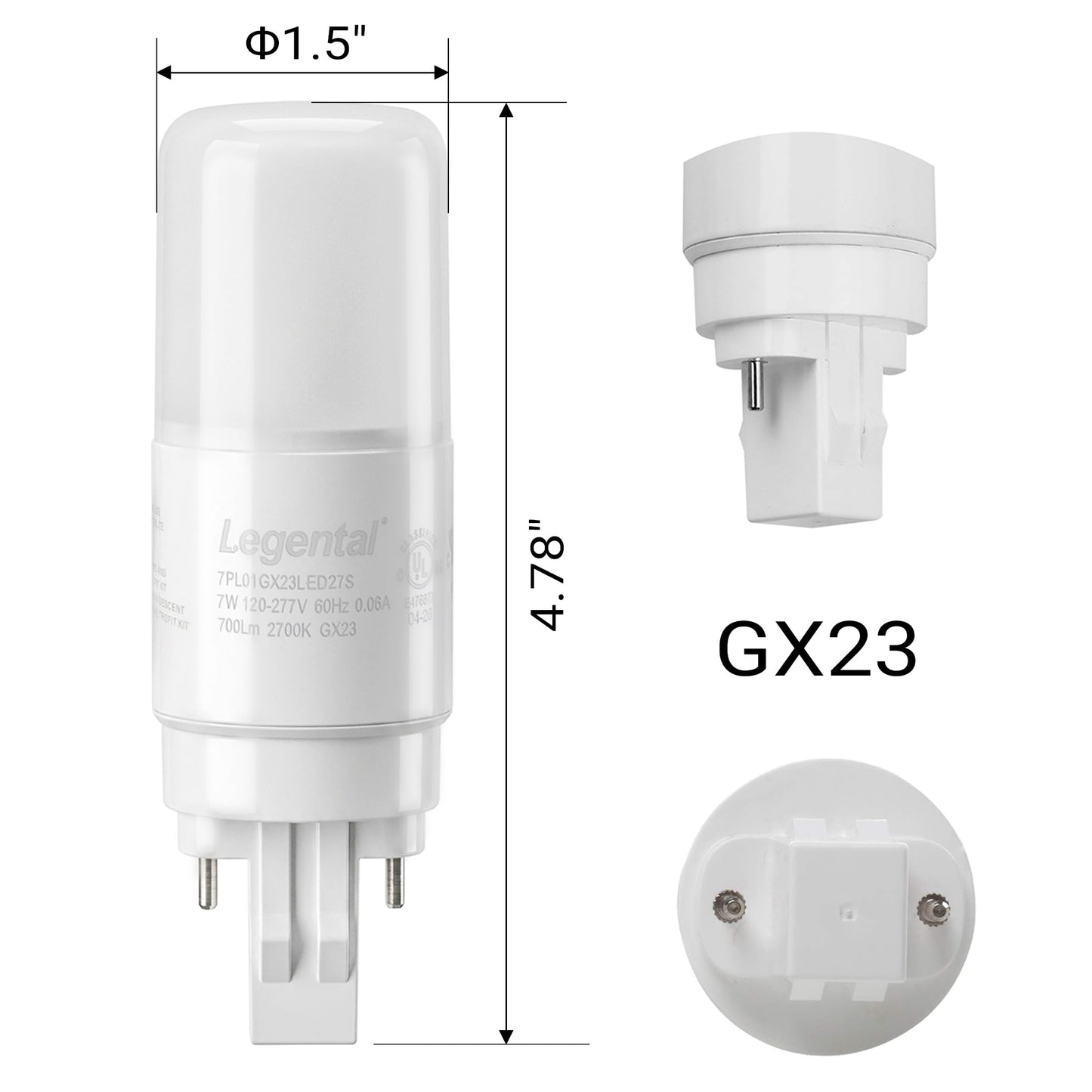 Silverlite [Plug&Play] 7w(18w CFL Equivalent) LED Stick PL Bulb GX23-2 Pin Base, 700LM, Soft White(2700k), Driven by 120-277V and CFL Ballast, UL