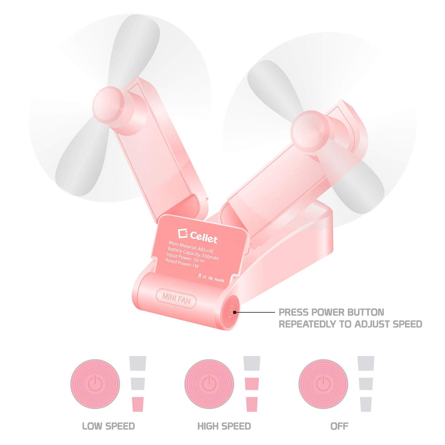 Cellet Foldable Portable Handheld Mini Fans Two Speed Air Cooling USB Rechargeable (Green)