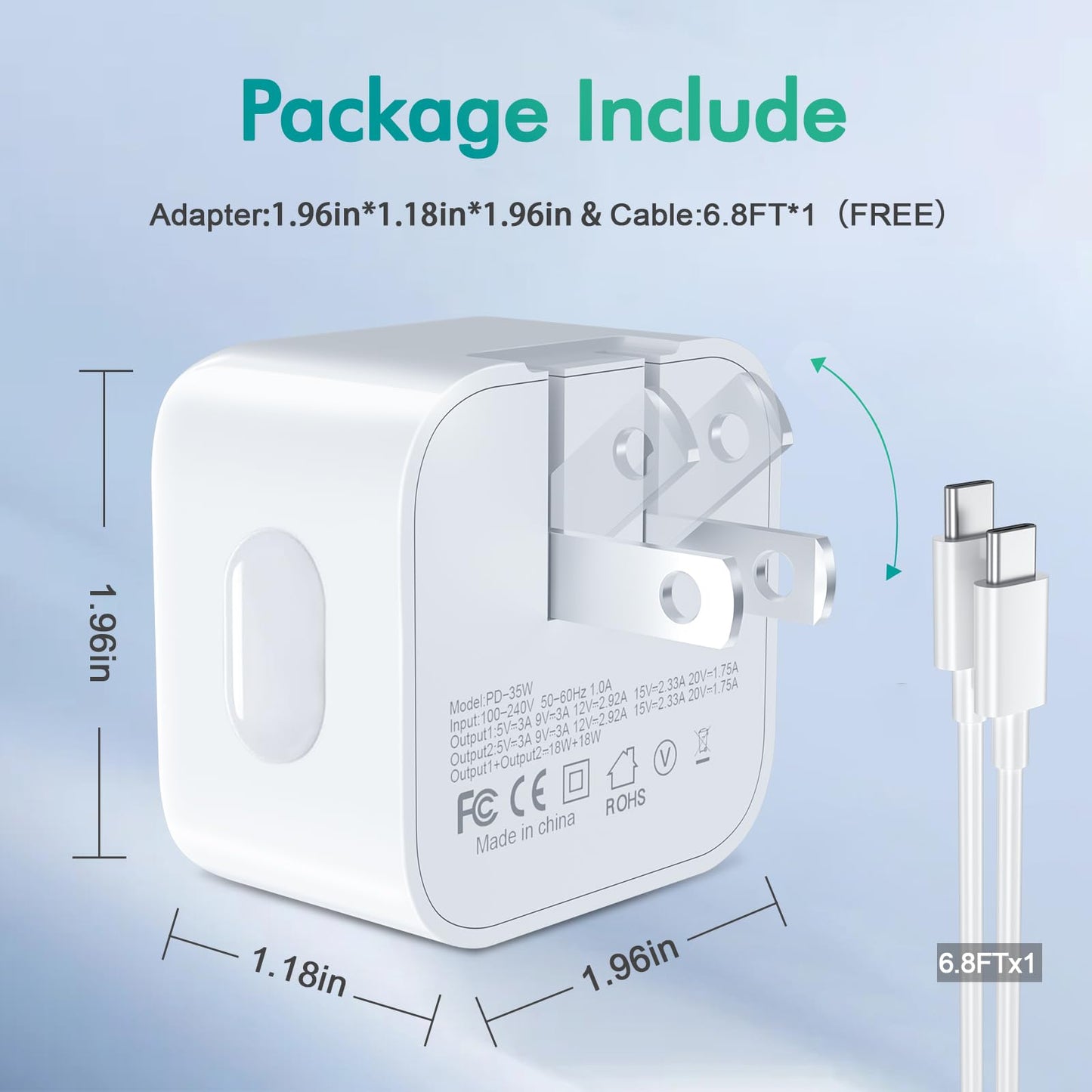 IEFUU 35W Dual USB-C Port Compact Power Adapter Compatible with iPhone 16 Charger Adapter 15/14/13/12 Pro Max Plus Mini/AirPods Wall Charger Type C