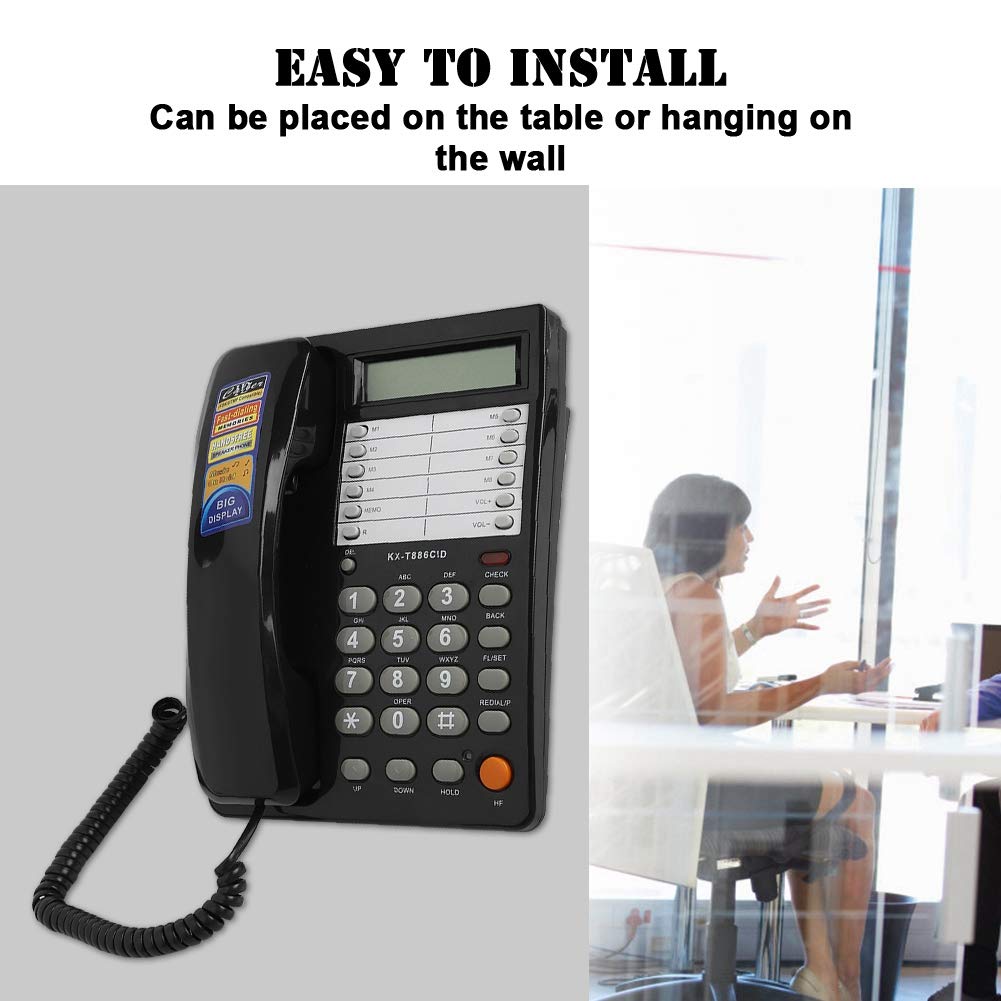 Corded Telephone Wired Home Hotel Corded Desktop Phone Office Landline Telephone DTMF/Support (Black)