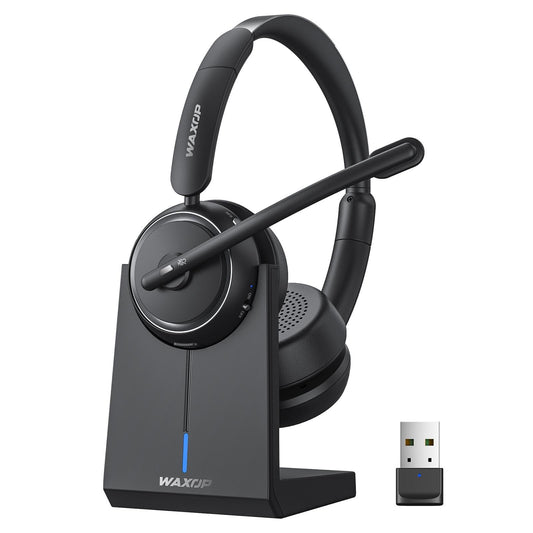 Waxop Wireless Headset with Mic for Work, Bluetooth Headset with Noise Cancelling Mic & Mute Button, Wireless Headsets with Mic for Remote