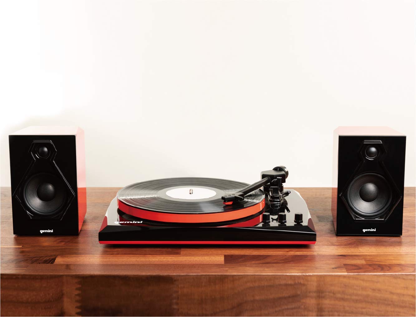 Gemini Sound TT-900 - Stylish 3-Speed Turntable with Wireless Bluetooth, Pitch Control, and Powerful 50W Speakers (Red)