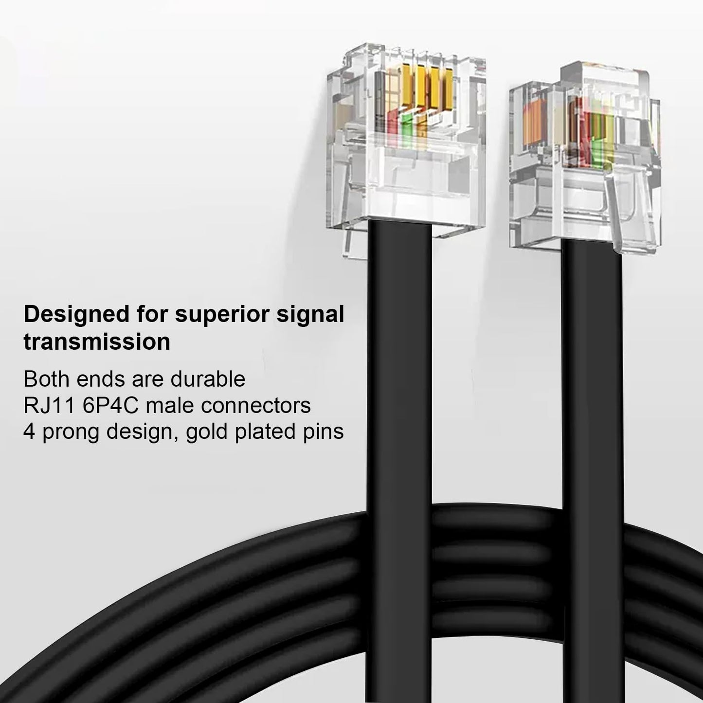OLIREXD Black 25FT Phone Telephone Extension Cord Cable with Standard RJ11 6P4C Plugs for Telephone, Fax, Modem, Answering Machine (2 Pack)