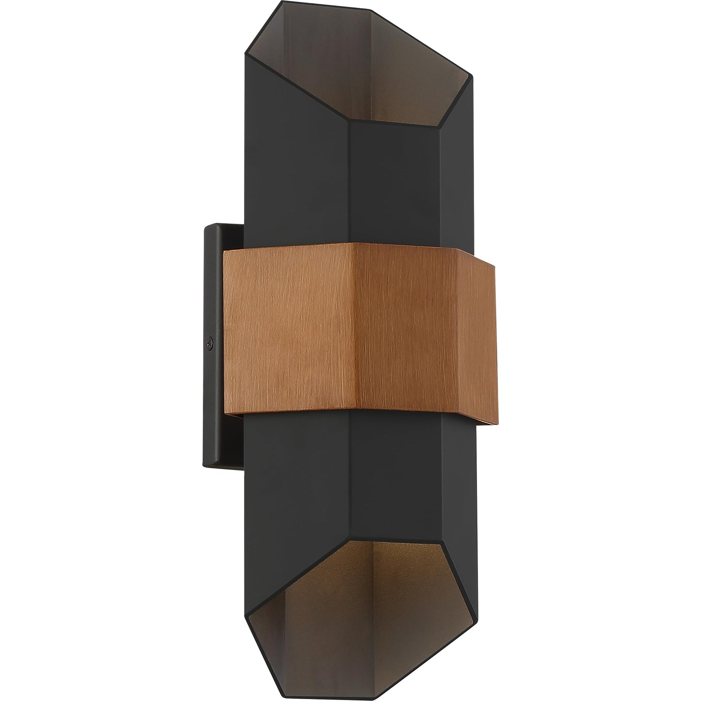 Quoizel Chasm Modern Outdoor Wall Lantern, 15 Inch Geometric Coastal Armour Matte Black Wall Sconce, Painted Wood Band Accent, 12W Integrated LED