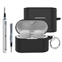 Compatible with Sony WF-1000XM6 Case Cover,Shock-Proof,Premium Silicone with Silver Ring Buckle Cleaning Accessories-Black