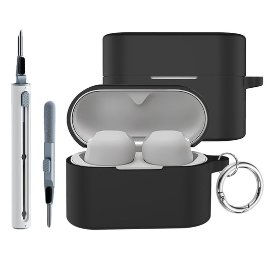 Compatible with Sony WF-1000XM6 Case Cover,Shock-Proof,Premium Silicone with Silver Ring Buckle Cleaning Accessories-Black